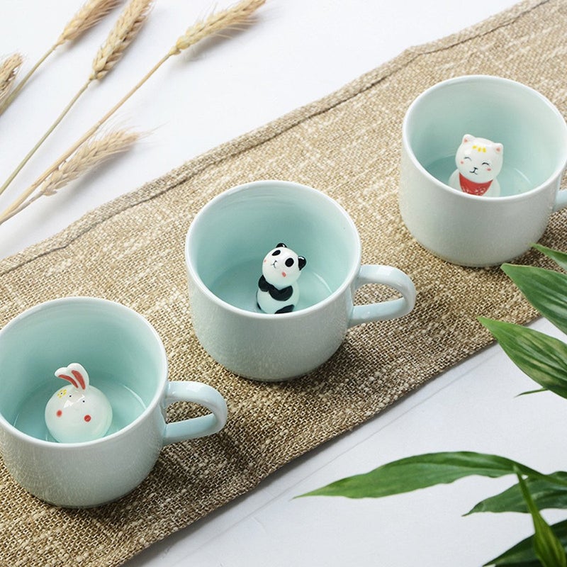 ZaH 3D Mug Animal Inside Cup Cartoon Ceramics Figurine Teacup Christmas Birthday Gift for Boys Girls Kids Women Men Coffee Mug (8 oz Rabbit) - Image 2